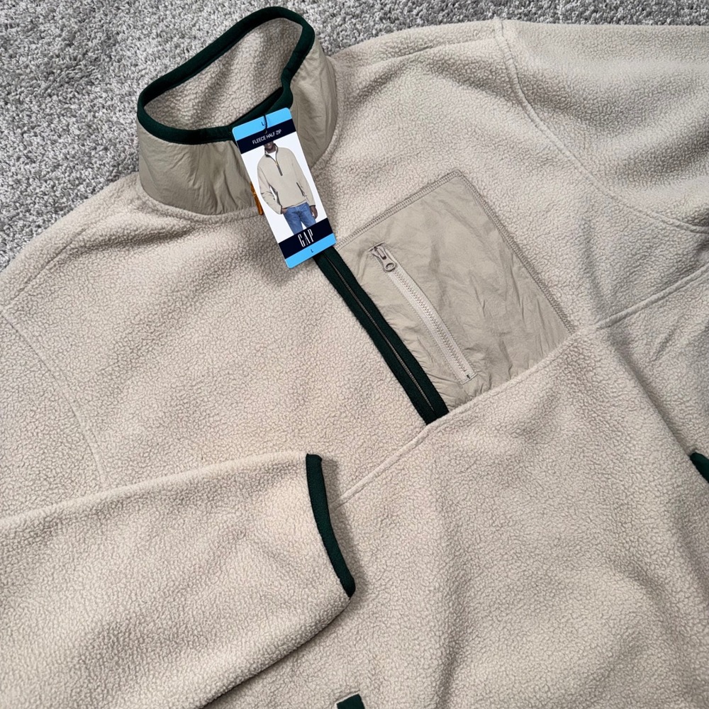 GAP Fleece Half Zip Mens Sherpa Pullover Cream Large NEW